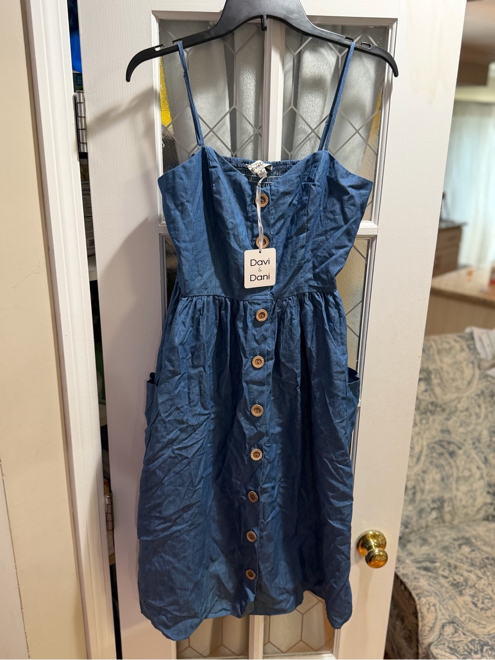 DAVI & DANI Blue Button-Front Casual Sundress